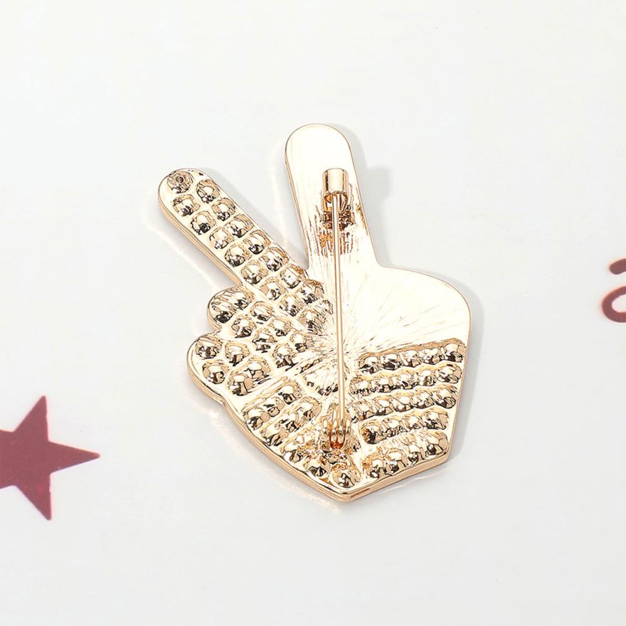 Stone Paved American USA Flag Peace Hand Sign Pin Brooch 3