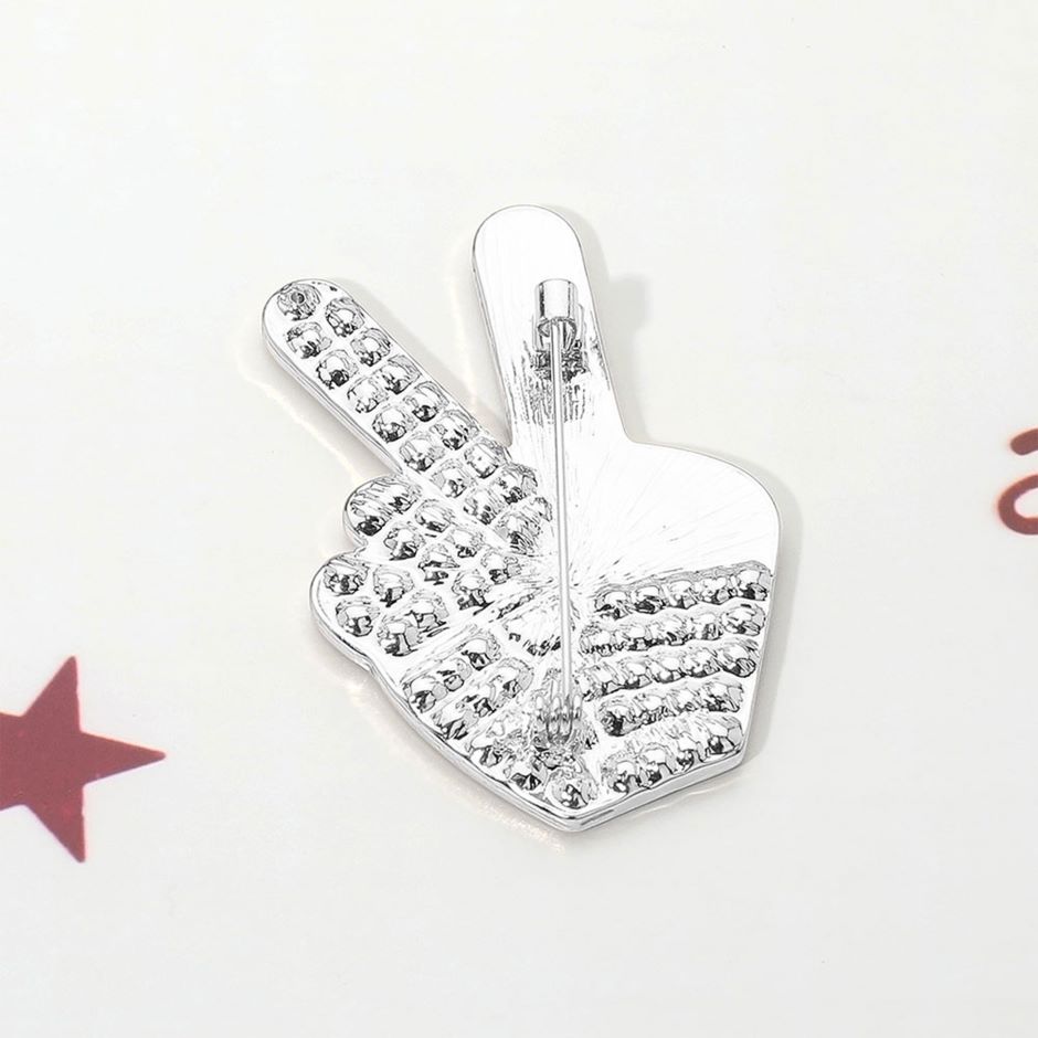 Stone Paved American USA Flag Peace Hand Sign Pin Brooch 4