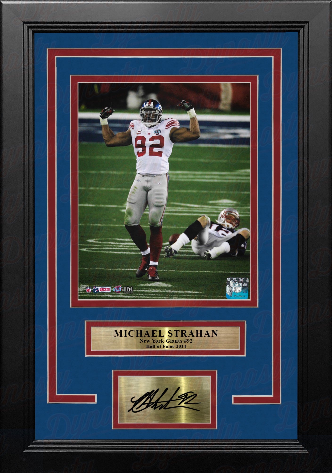Michael Strahan Over Brady Super Bowl XLII NY Giants 8x10 Framed Photo with Engraved Autograph 1