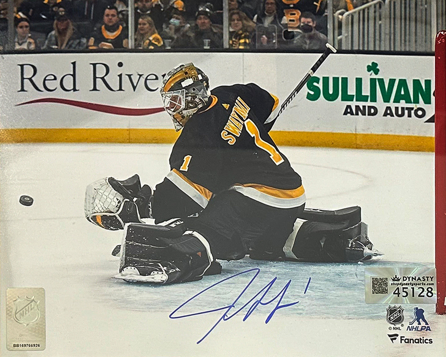 Jeremy Swayman Glove Save Boston Bruins Autographed 11" x 14" Hockey Photo 2
