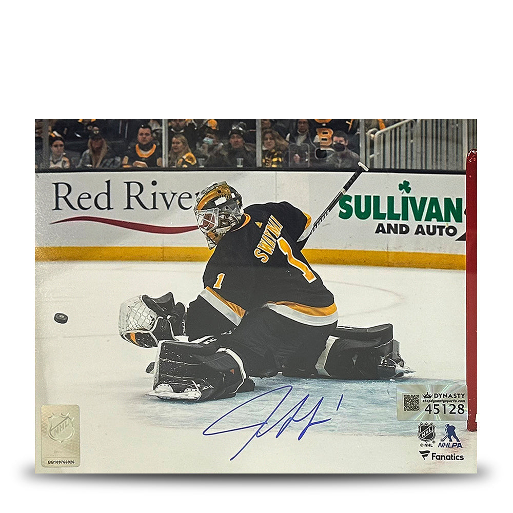 Jeremy Swayman Glove Save Boston Bruins Autographed 11" x 14" Hockey Photo 1