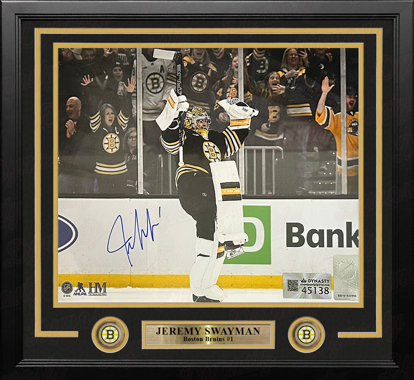 Jeremy Swayman Celebration Boston Bruins Autographed 16" x 20" Framed Hockey Photo 2