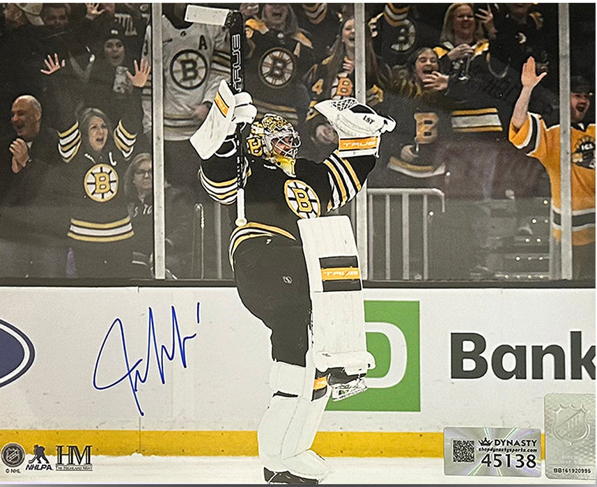 Jeremy Swayman Celebration Boston Bruins Autographed 8" x 10" Hockey Photo 1