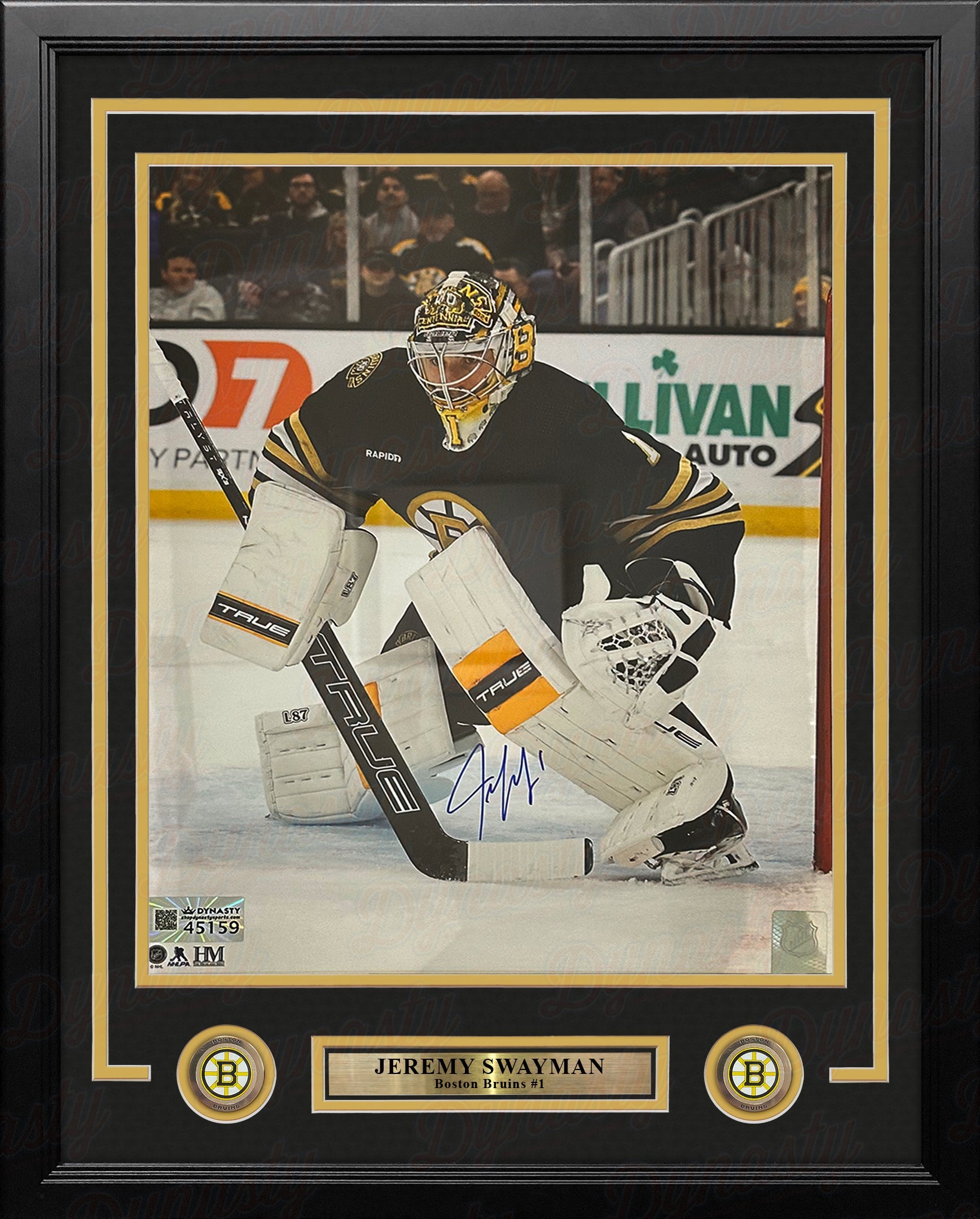 Jeremy Swayman in Goal Boston Bruins Autographed 11" x 14" Framed Hockey Photo 2