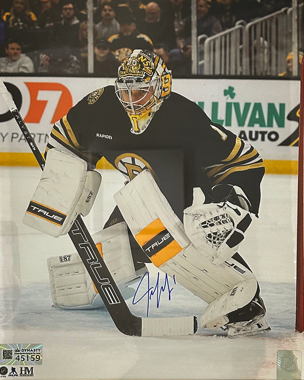 Jeremy Swayman in Goal Boston Bruins Autographed 11" x 14" Hockey Photo 2