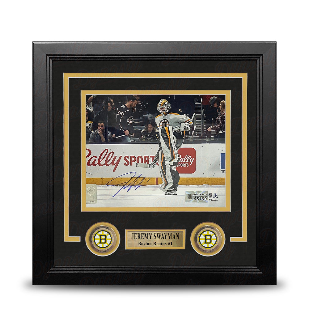 Jeremy Swayman Warming Up Boston Bruins Autographed 8" x 10" Framed Hockey Photo 1