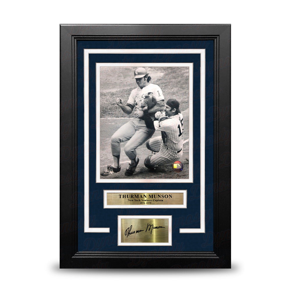 Thurman Munson Home Plate Collision NY Yankees 8x10 Framed Baseball Photo with Engraved Autograph 1
