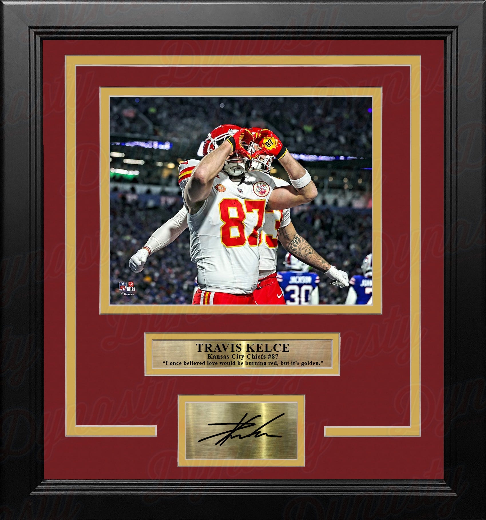 Travis Kelce Heart Hands Touchdown Kansas City Chiefs 8" x 10" Framed Photo with Engraved Autograph 1