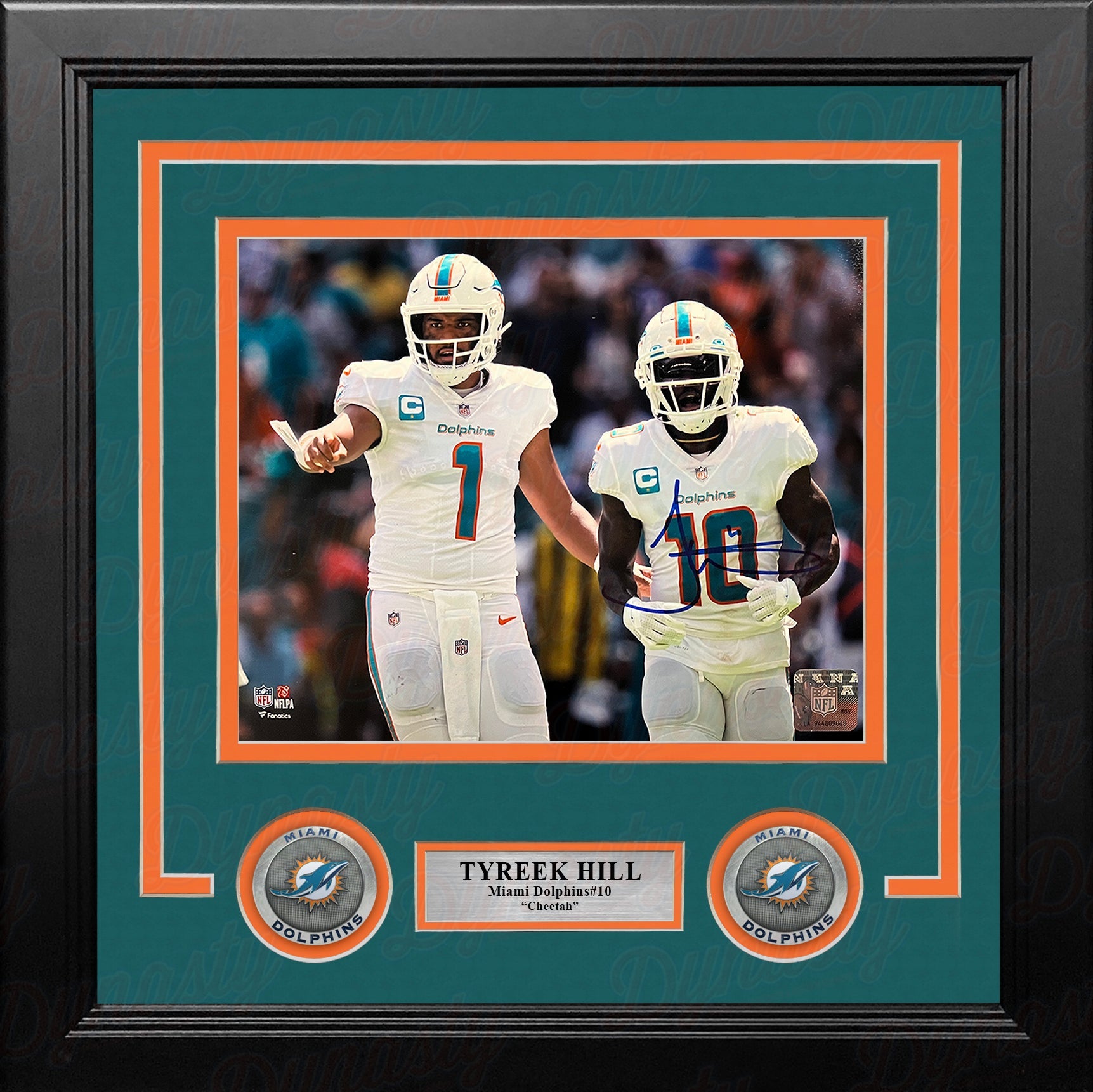 Tyreek Hill with Tua Miami Dolphins Autographed 8" x 10" Framed Football Photo 2