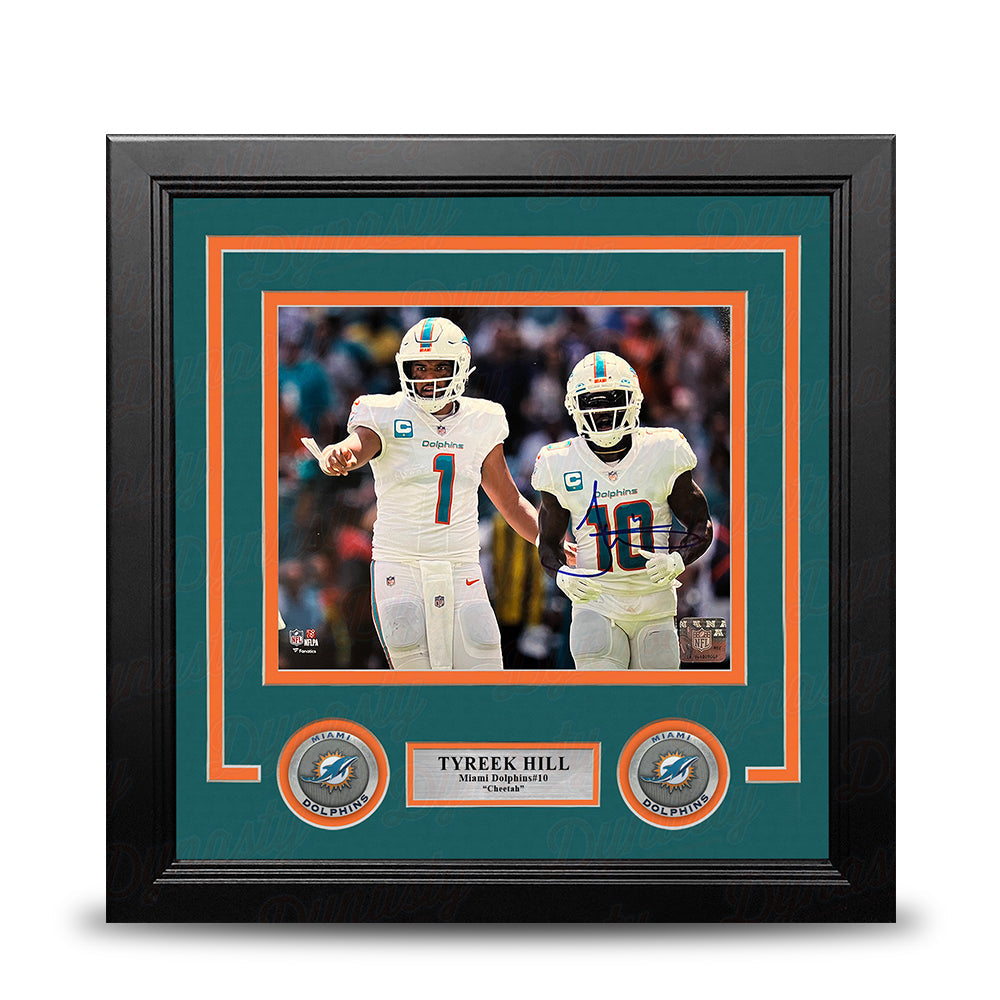 Tyreek Hill with Tua Miami Dolphins Autographed 8" x 10" Framed Football Photo 1