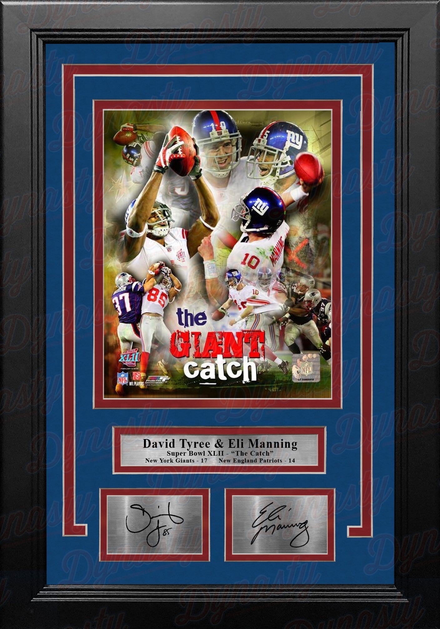 David Tyree & Eli Manning Super Bowl NY Giants 8x10 Framed Collage Photo with Engraved Autographs 1