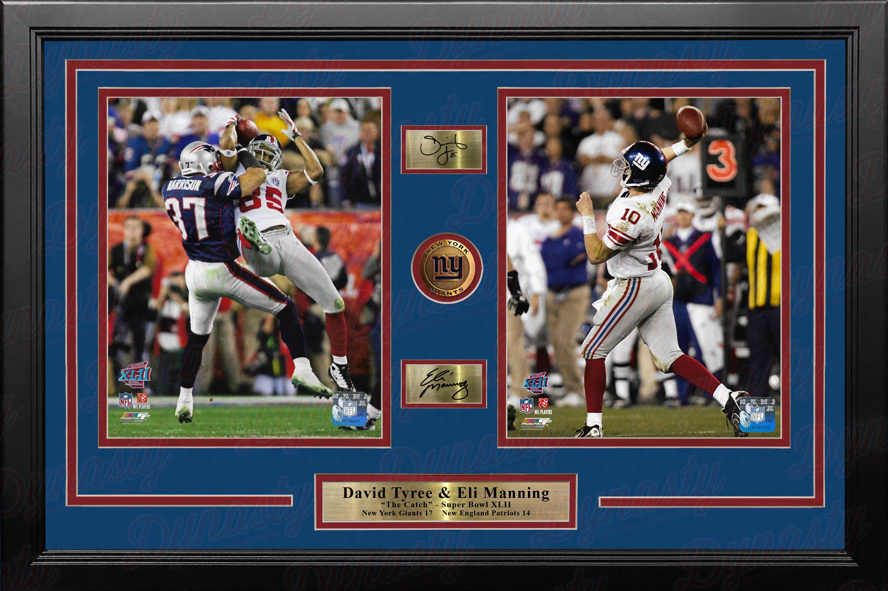 David Tyree & Eli Manning Super Bowl Catch NY Giants 8x10 Framed Photos with Engraved Autographs 1