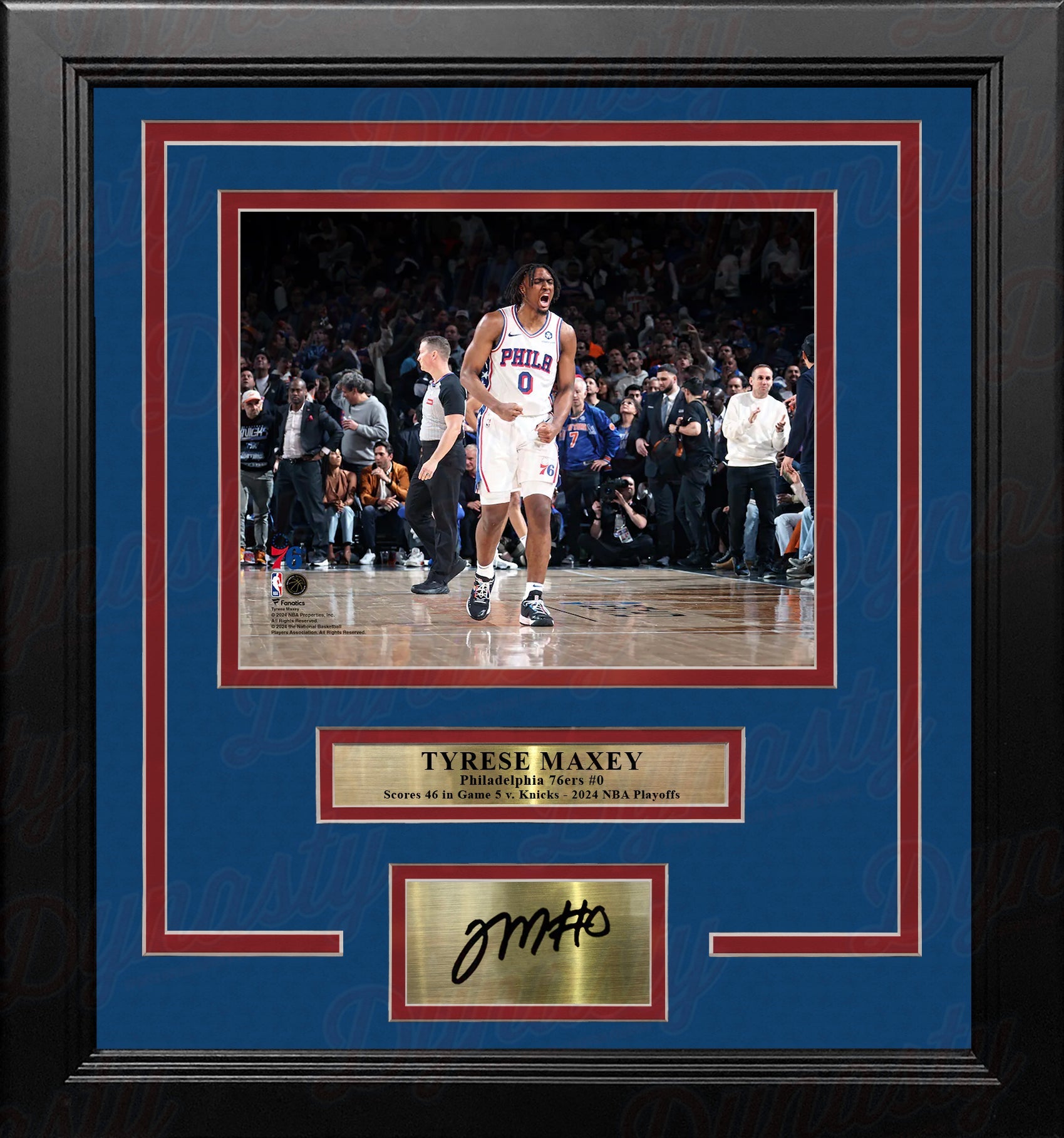 Tyrese Maxey Playoff Celebration Philadelphia 76ers 8" x 10" Framed Photo with Engraved Autograph 2