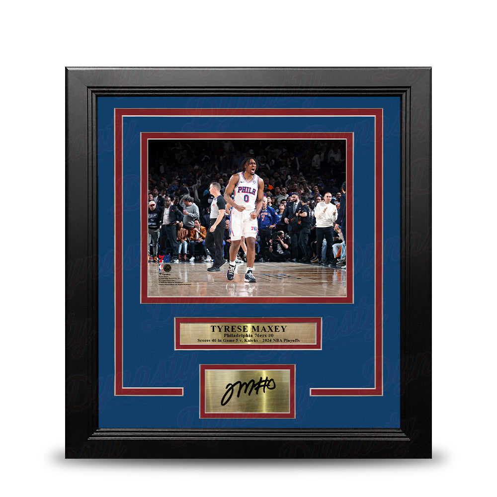 Tyrese Maxey Playoff Celebration Philadelphia 76ers 8" x 10" Framed Photo with Engraved Autograph 1