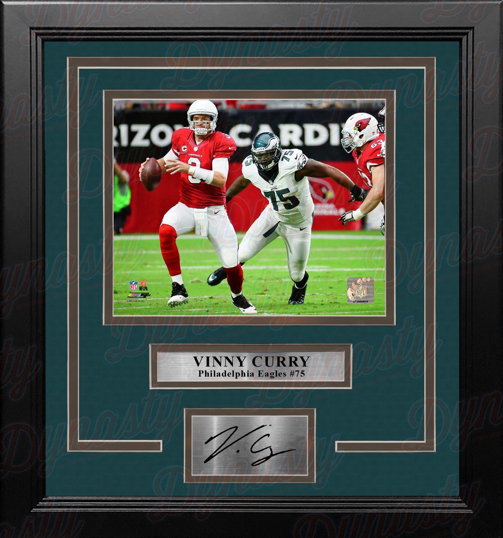 Vinny Curry in Action Philadelphia Eagles Framed Football Photo with Engraved Autograph 1