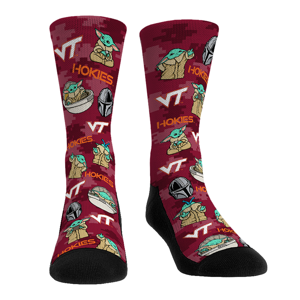 Virginia Tech Hokies - Star Wars  - Grogu All-Over | Rock 'Em Socks 1