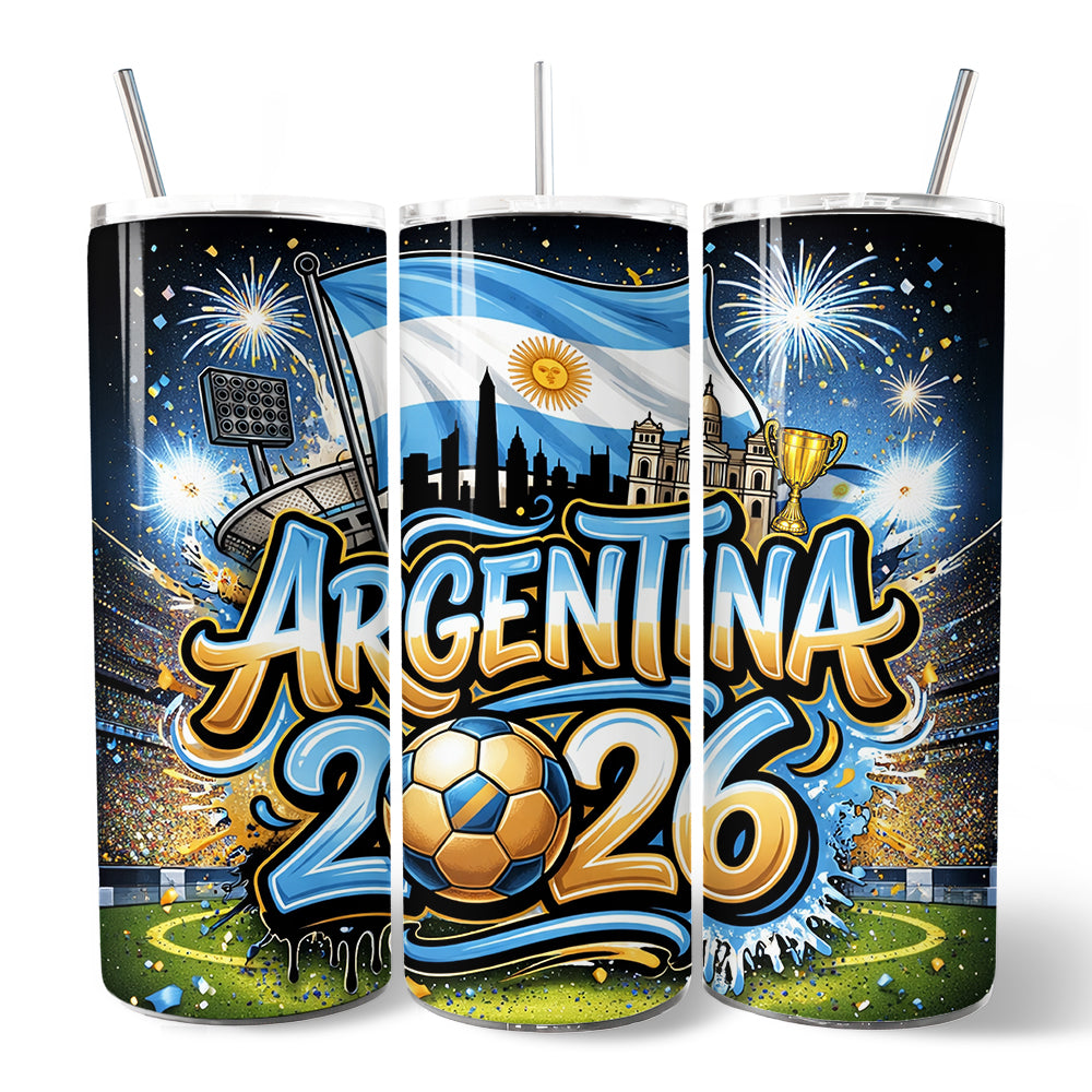 Argentina 2026 Soccer Cup Global Championship 20oz Tumbler With Lid and Stainless Steel Straw, Fans Football Gift Cup 7