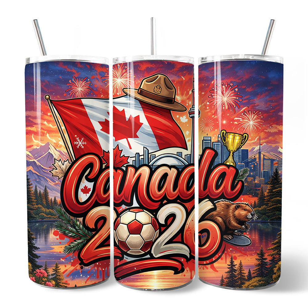 Canada 2026 Soccer Cup Global Championship 20oz Tumbler With Lid and Stainless Steel Straw, Fans Football Gift Cup 7
