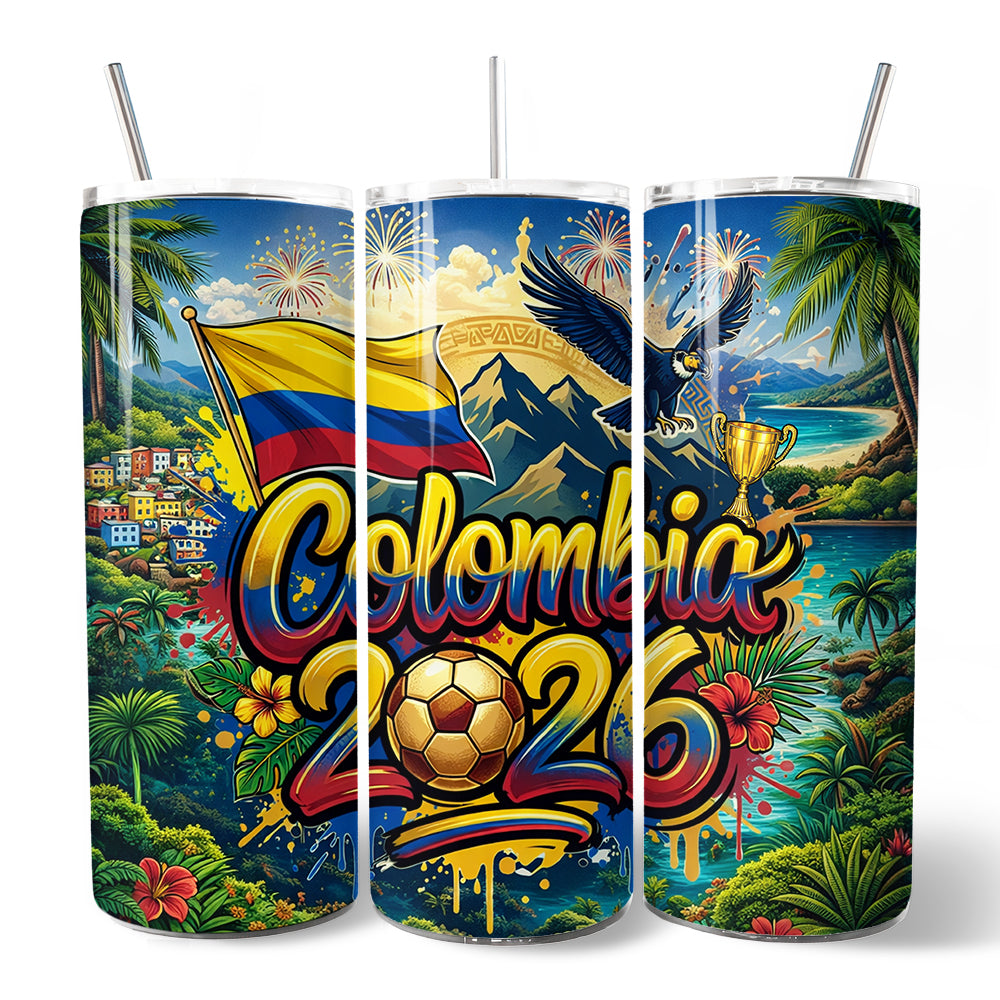 Colombia 2026 Soccer Cup Global Championship 20oz Tumbler With Lid and Stainless Steel Straw, Fans Football Gift Cup 7