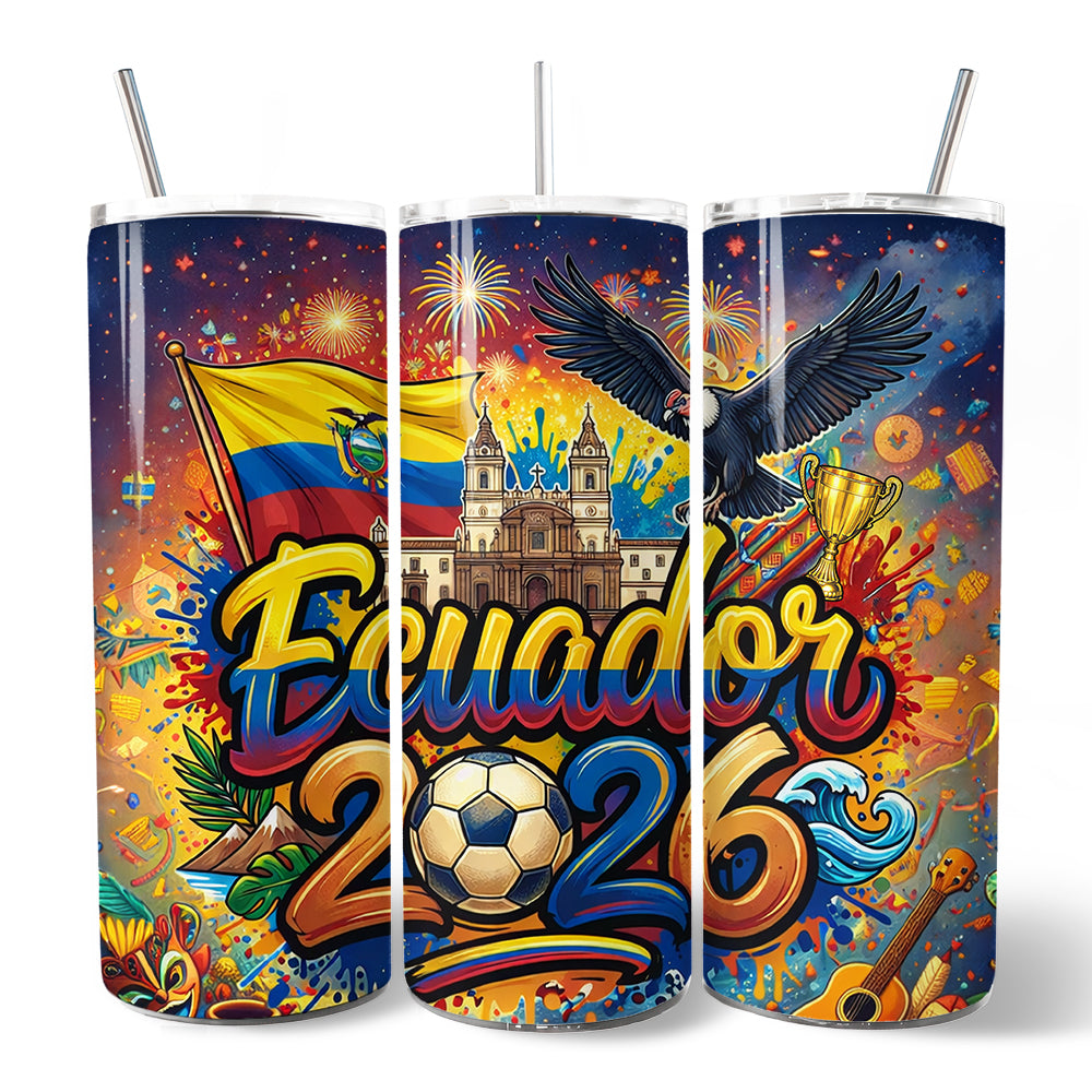 Ecuador 2026 Soccer Cup Global Championship 20oz Tumbler With Lid and Stainless Steel Straw, Fans Football Gift Cup 7
