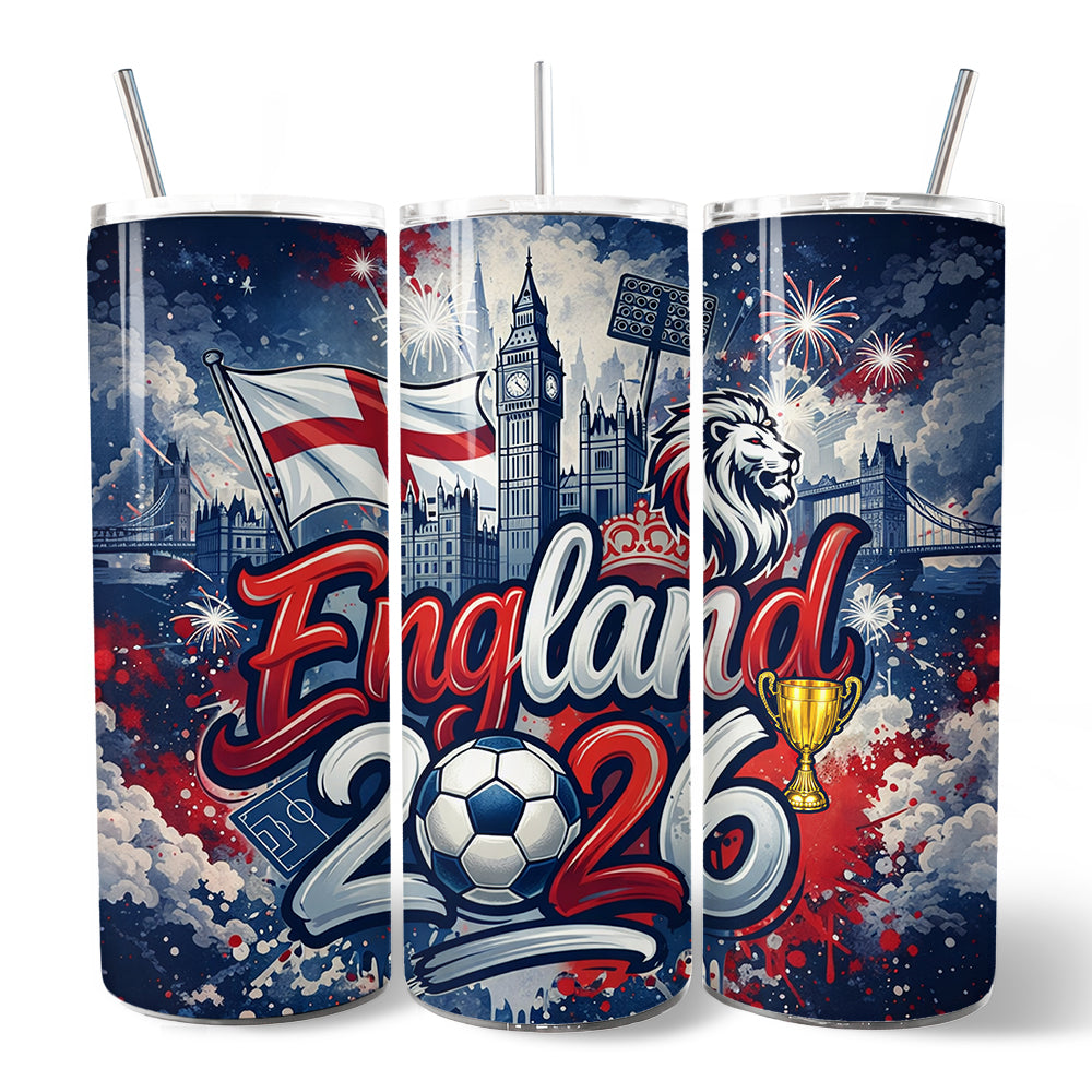 England 2026 Soccer Cup Global Championship 20oz Tumbler With Lid and Stainless Steel Straw, Fans Football Gift Cup 7