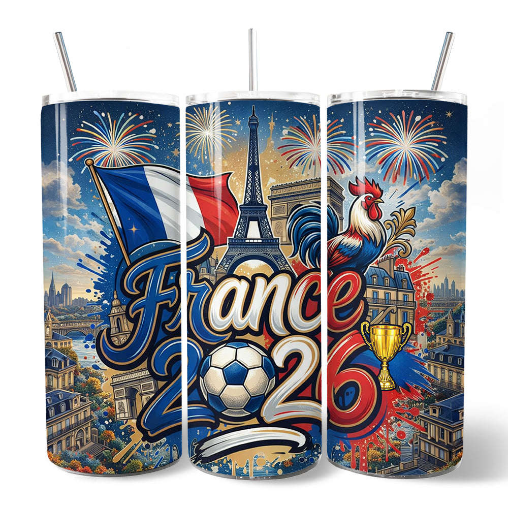 France 2026 Soccer Cup Global Championship 20oz Tumbler With Lid and Stainless Steel Straw, Fans Football Gift Cup 7