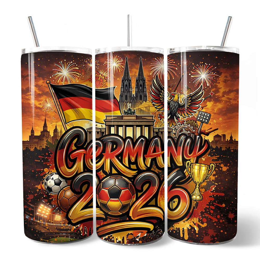 Germany 2026 Soccer Cup Global Championship 20oz Tumbler With Lid and Stainless Steel Straw, Fans Football Gift Cup 7