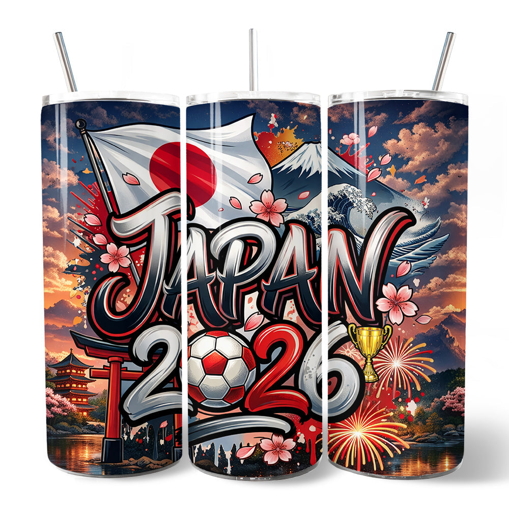 Japan 2026 Soccer Cup Global Championship 20oz Tumbler With Lid and Stainless Steel Straw, Fans Football Gift Cup 7