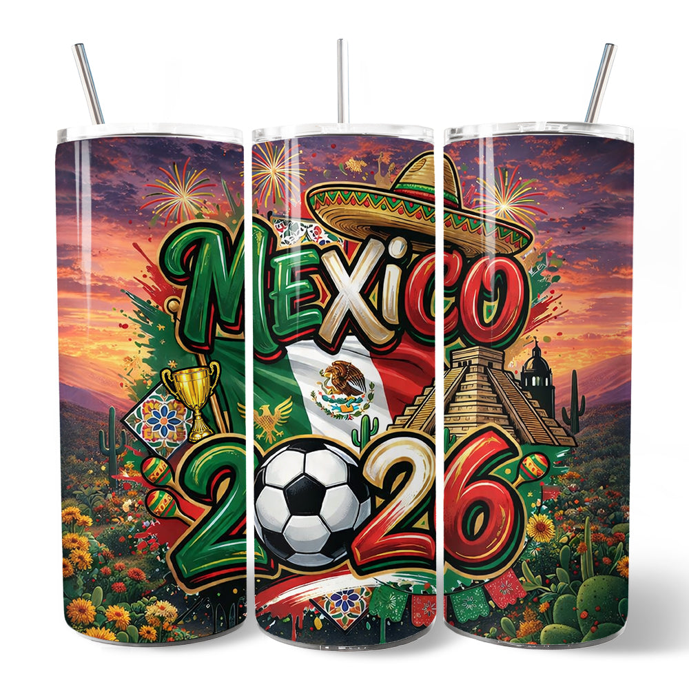 Mexico 2026 Soccer Cup Global Championship 20oz Tumbler With Lid and Stainless Steel Straw, Fans Football Gift Cup 7