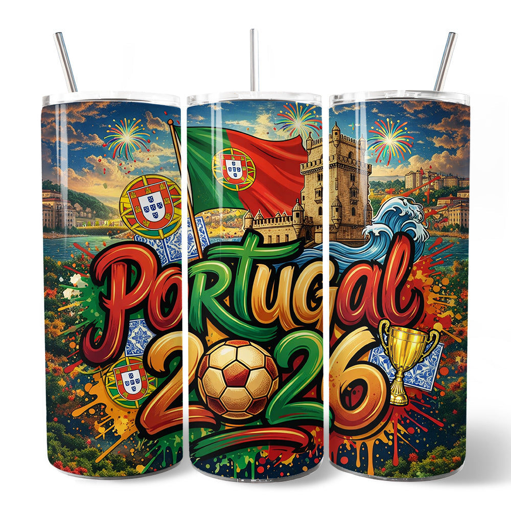 Portugal 2026 Soccer Cup Global Championship 20oz Tumbler With Lid and Stainless Steel Straw, Fans Football Gift Cup 7