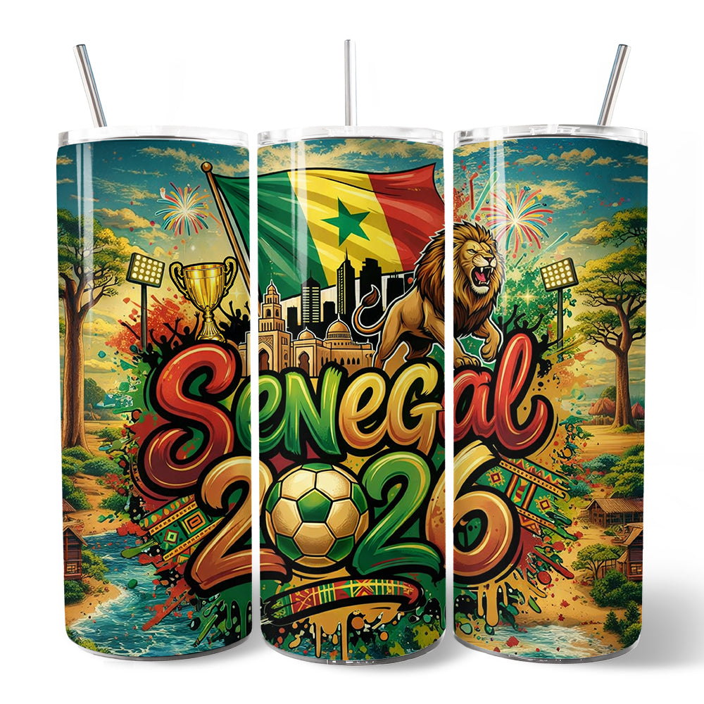 Senegal 2026 Soccer Cup Global Championship 20oz Tumbler With Lid and Stainless Steel Straw, Fans Football Gift Cup 7