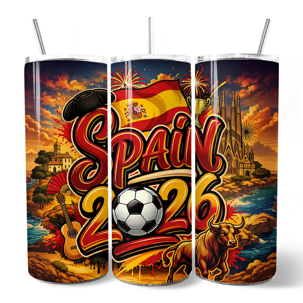 Spain 2026 Soccer Cup Global Championship 20oz Tumbler With Lid and Stainless Steel Straw, Fans Football Gift Cup 7