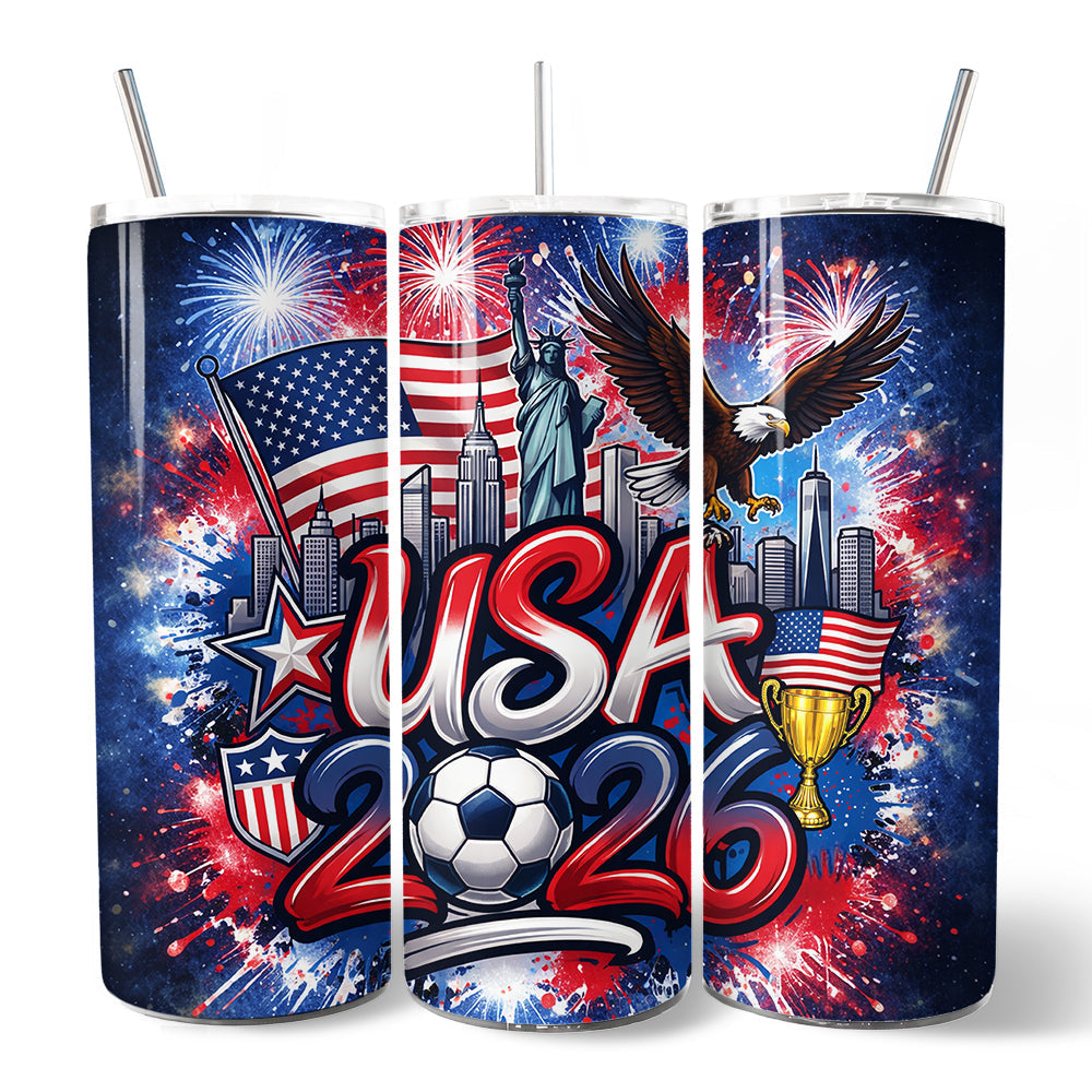 USA 2026 Soccer Cup Global Championship 20oz Tumbler With Lid and Stainless Steel Straw, Fans Football Gift Cup 7