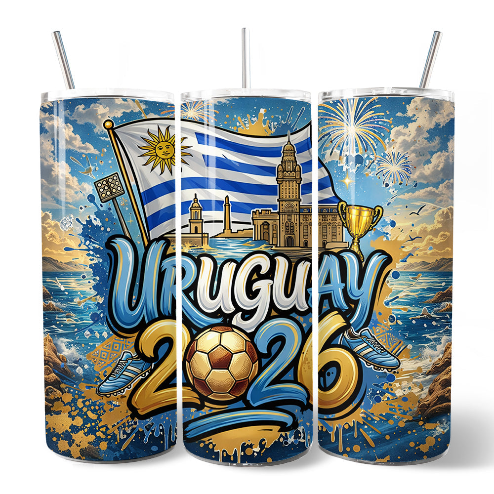 Uruguay 2026 Soccer Cup Global Championship 20oz Tumbler With Lid and Stainless Steel Straw, Fans Football Gift Cup 7