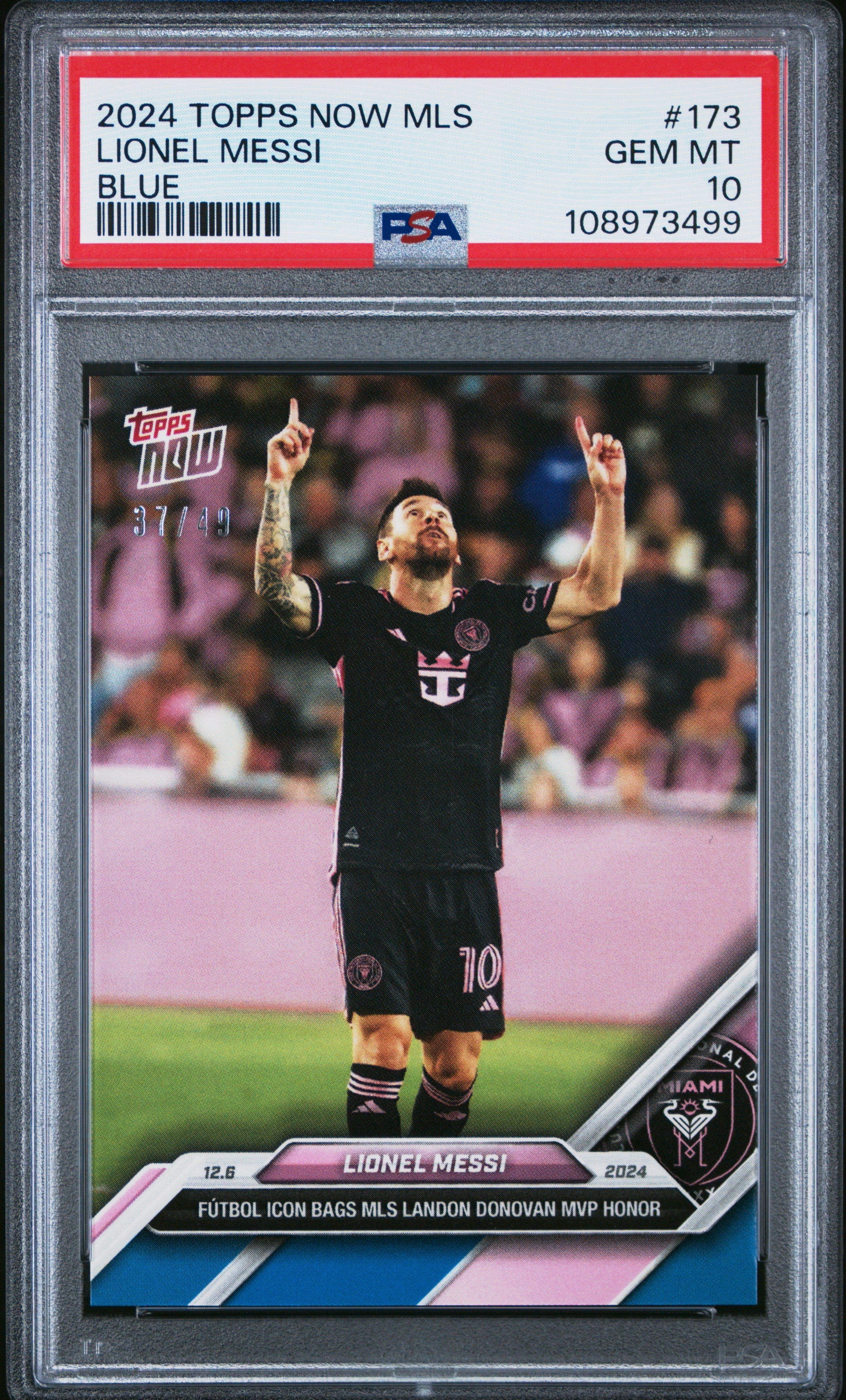 Graded 2024 Topps Now MLS Lionel Messi #173 Blue /49 Soccer Card PSA 10 Gem Mint 1