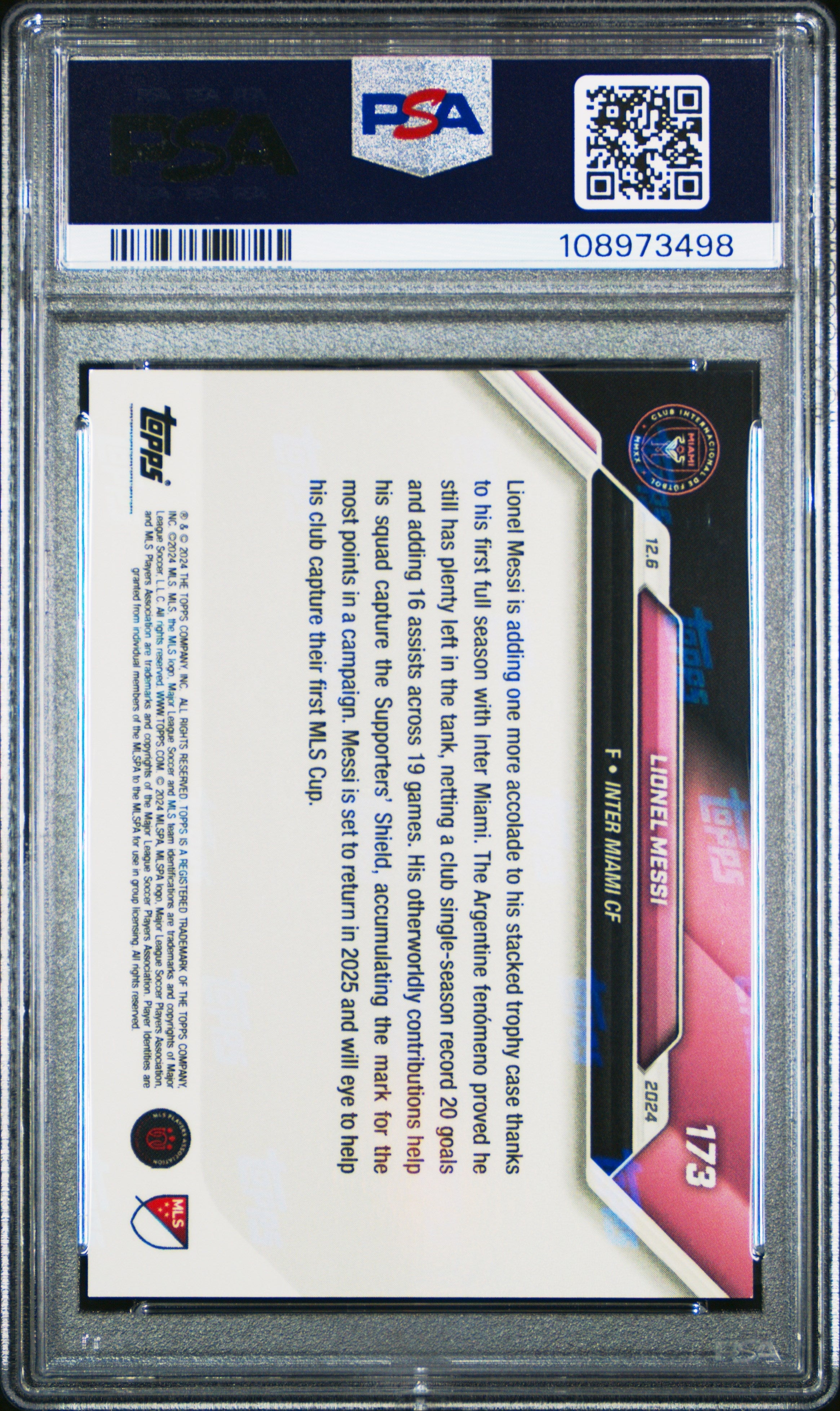 Graded 2024 Topps Now MLS Lionel Messi #173 Black /99 Soccer Card PSA 10 Gem Mint 2