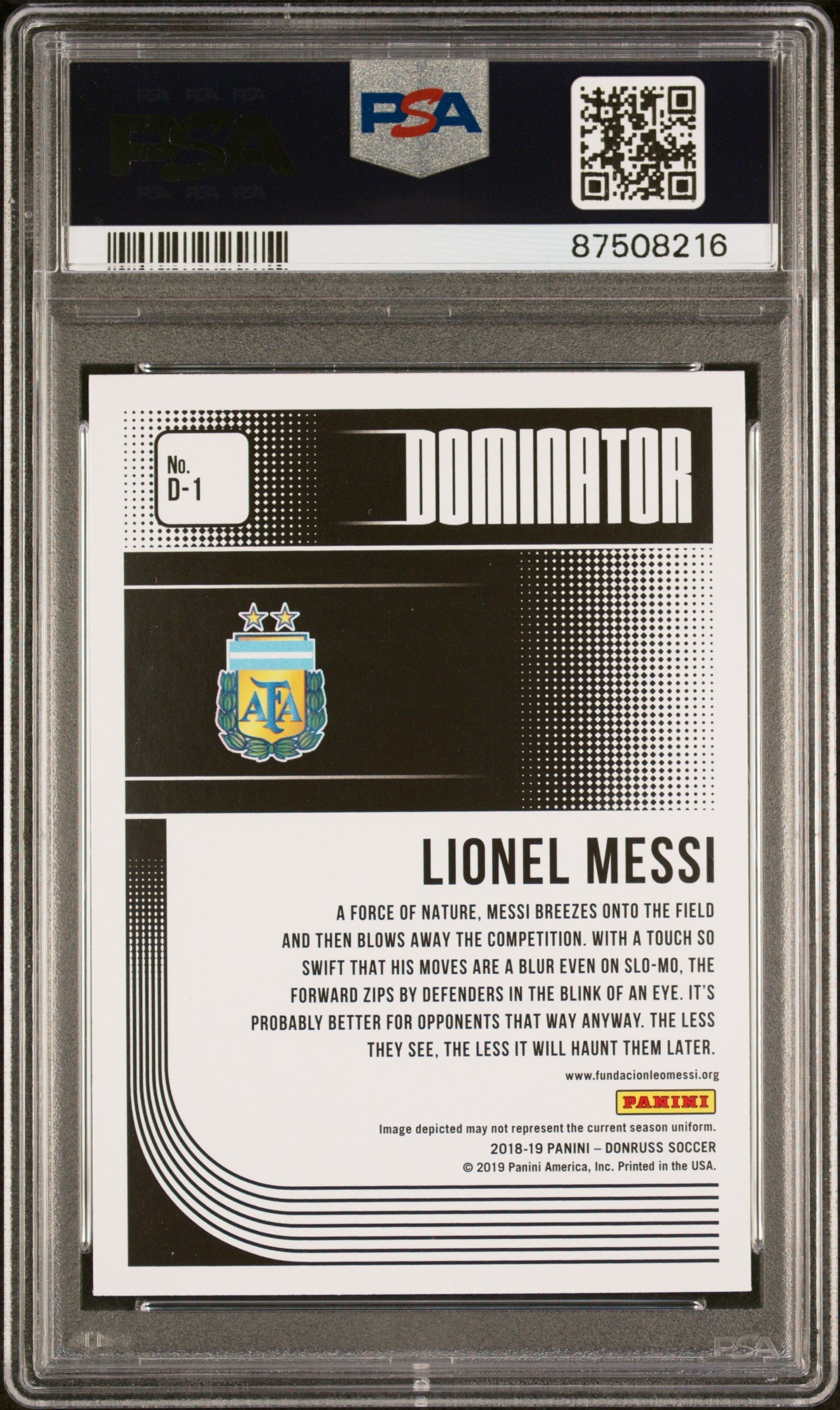 Graded 2018 Panini Donruss Lionel Messi #D1 Dominator Soccer Card PSA 10 Gem Mint 2