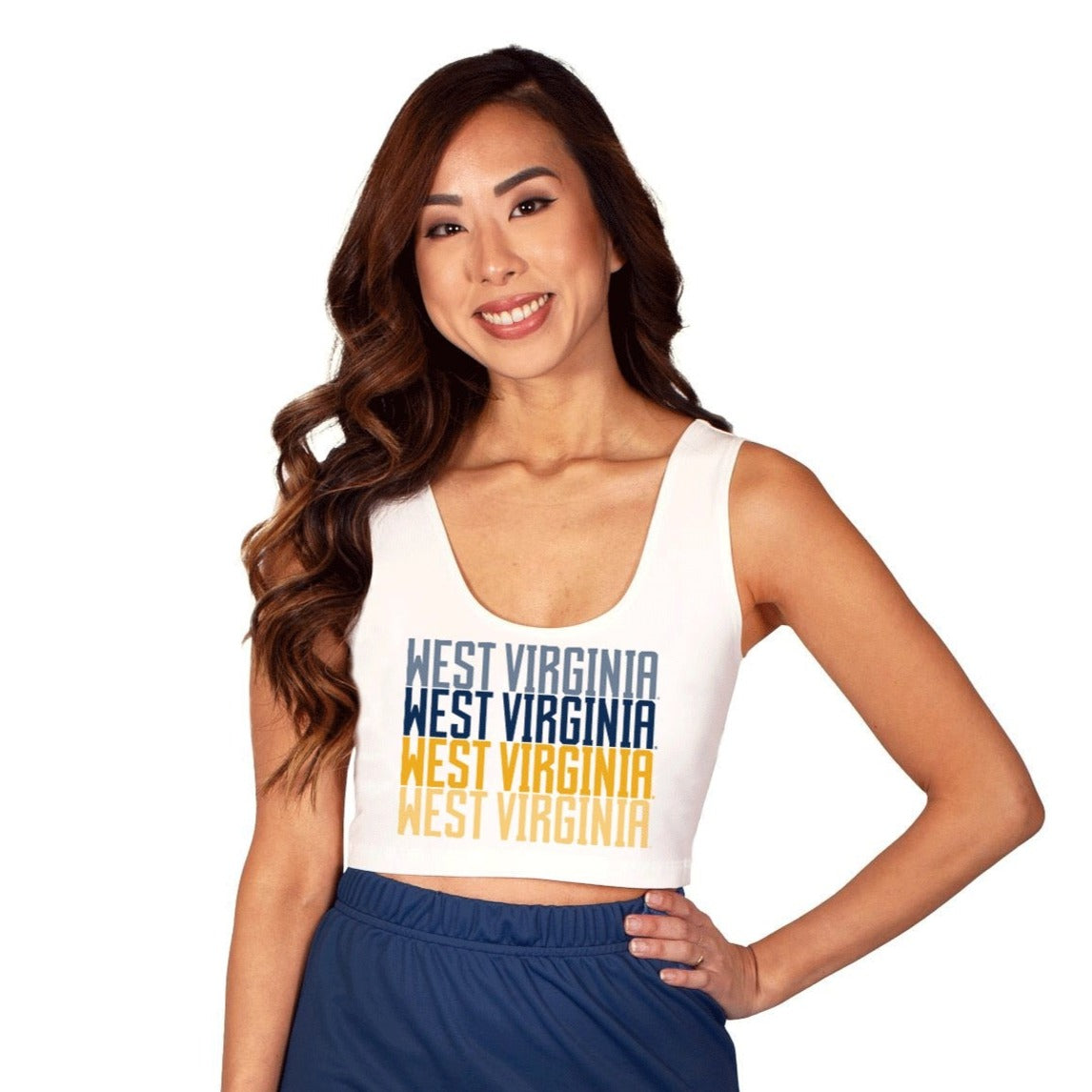 West Virginia Mountaineers White Crop Tank Top | lojobands
