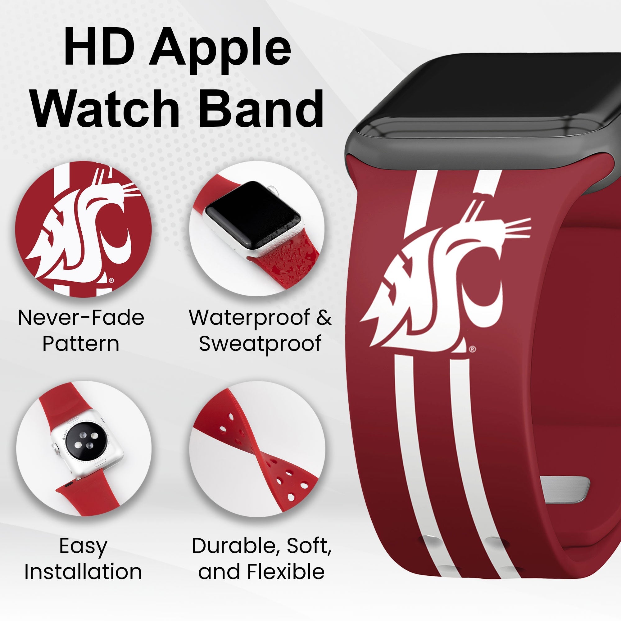 Washington State Cougars HD Apple Watch Band 3