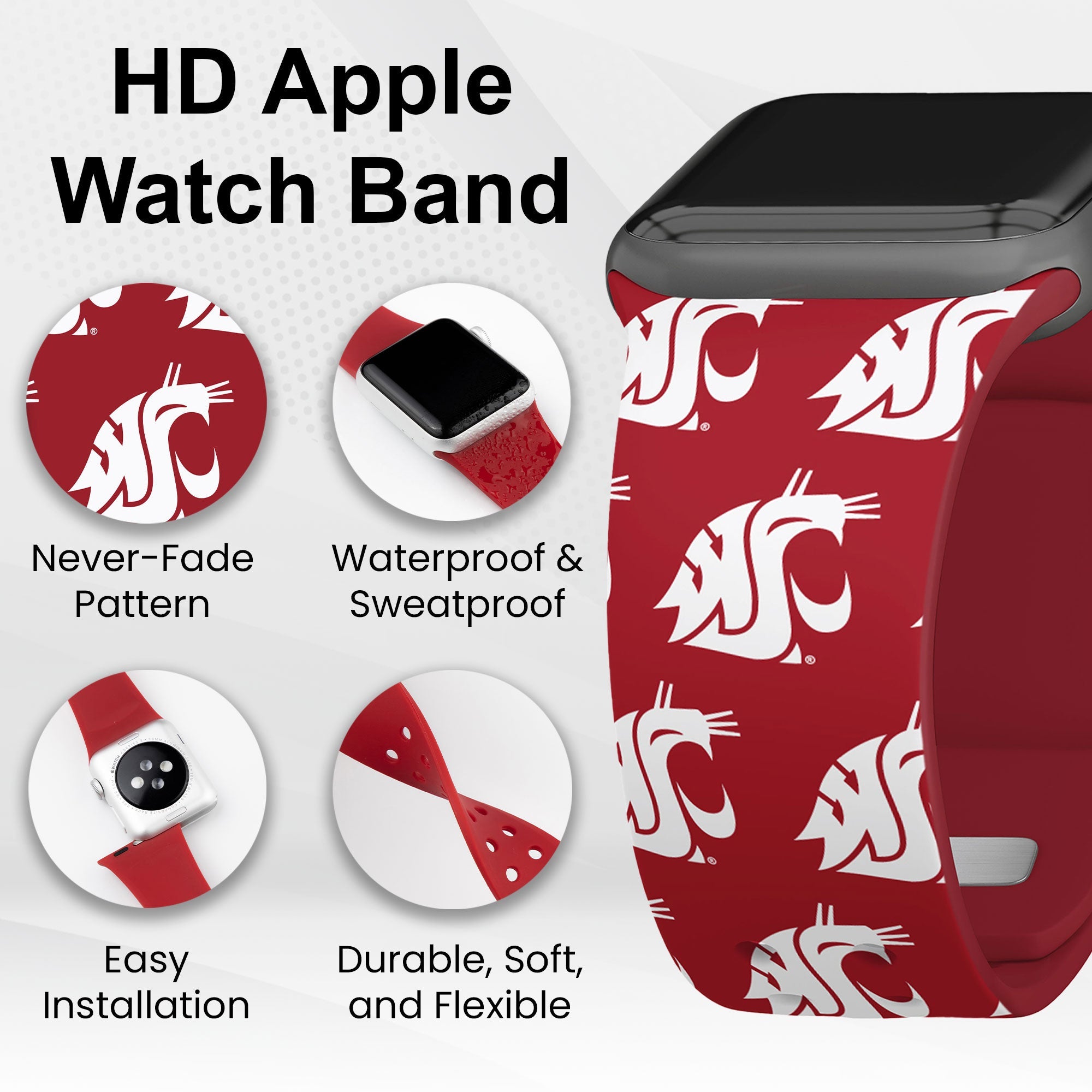 Washington State Cougars HD Apple Watch Band 7
