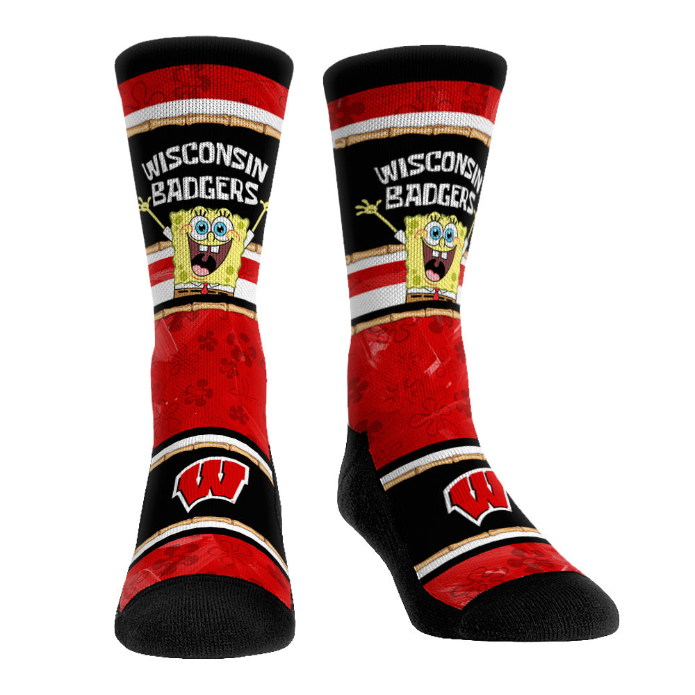 Wisconsin Badgers - SpongeBob SquarePants Tiki Stripe | Rock 'Em Socks 1