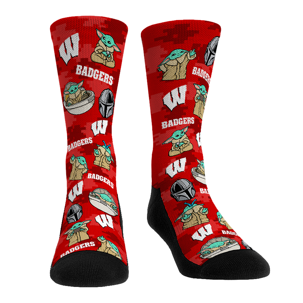Wisconsin Badgers - Star Wars  - Grogu All-Over | Rock 'Em Socks 1