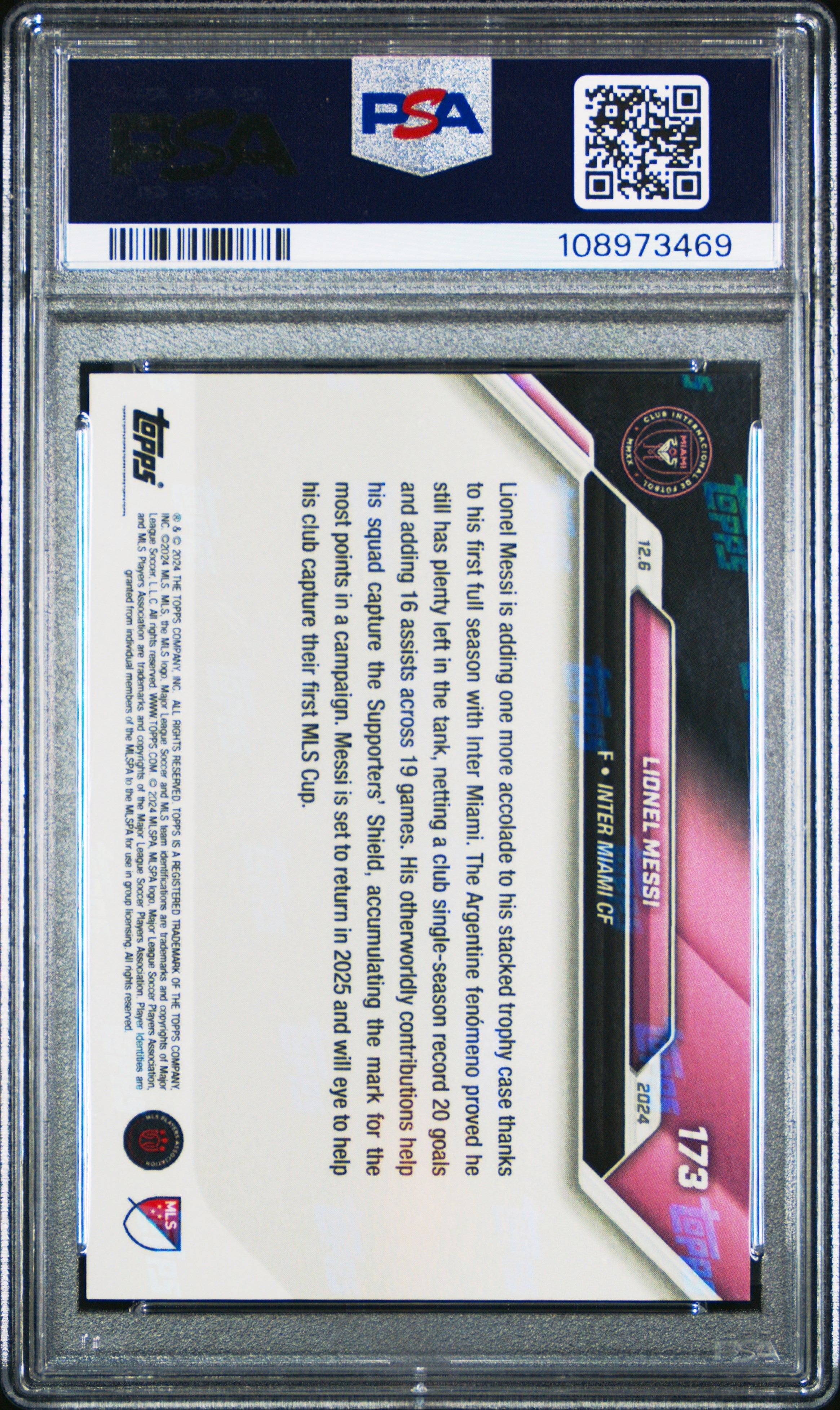 Graded 2024 Topps Now MLS Lionel Messi #173 Soccer Card PSA 10 Gem Mint 2