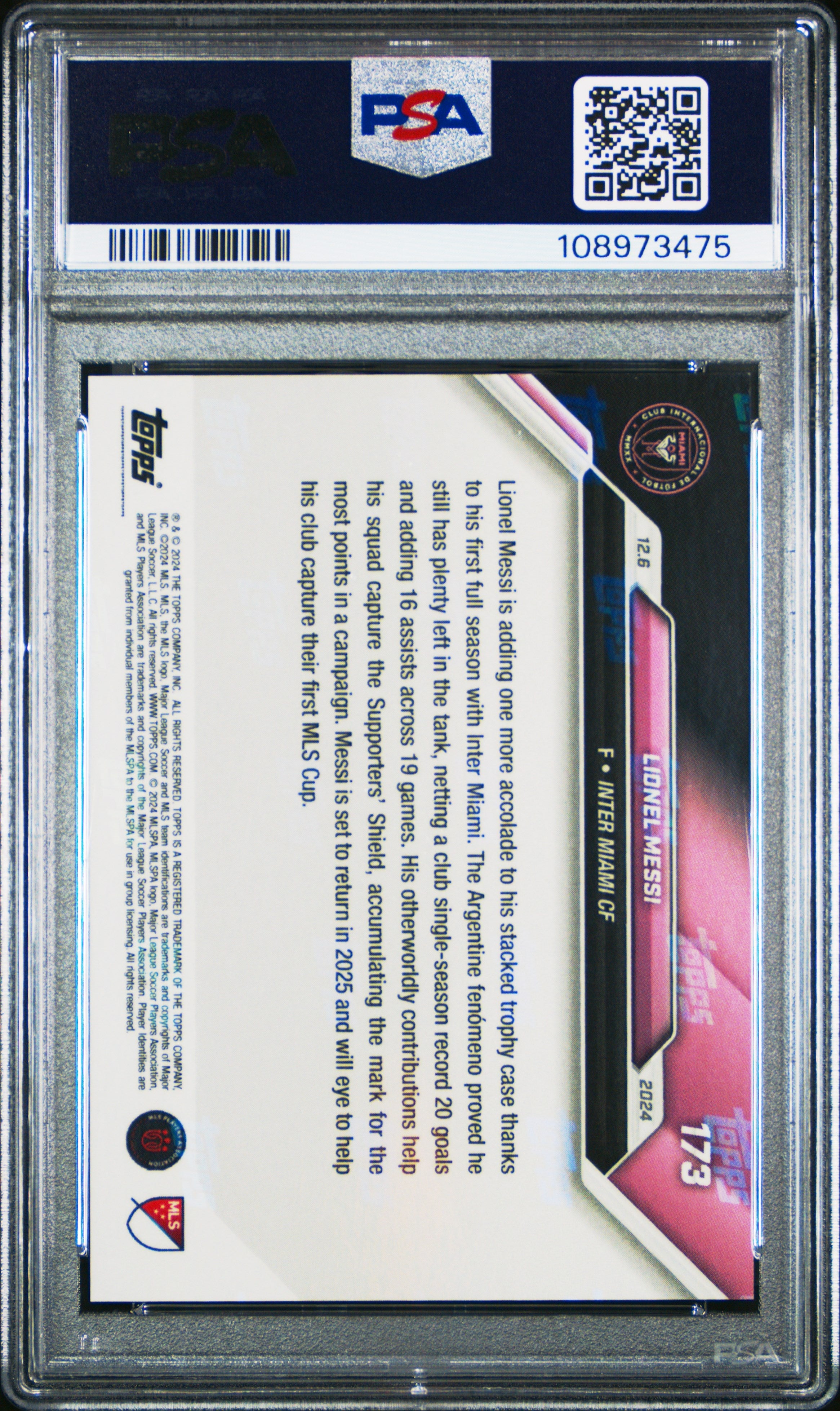 Graded 2024 Topps Now MLS Lionel Messi #173 Soccer Card PSA 9 Mint 2