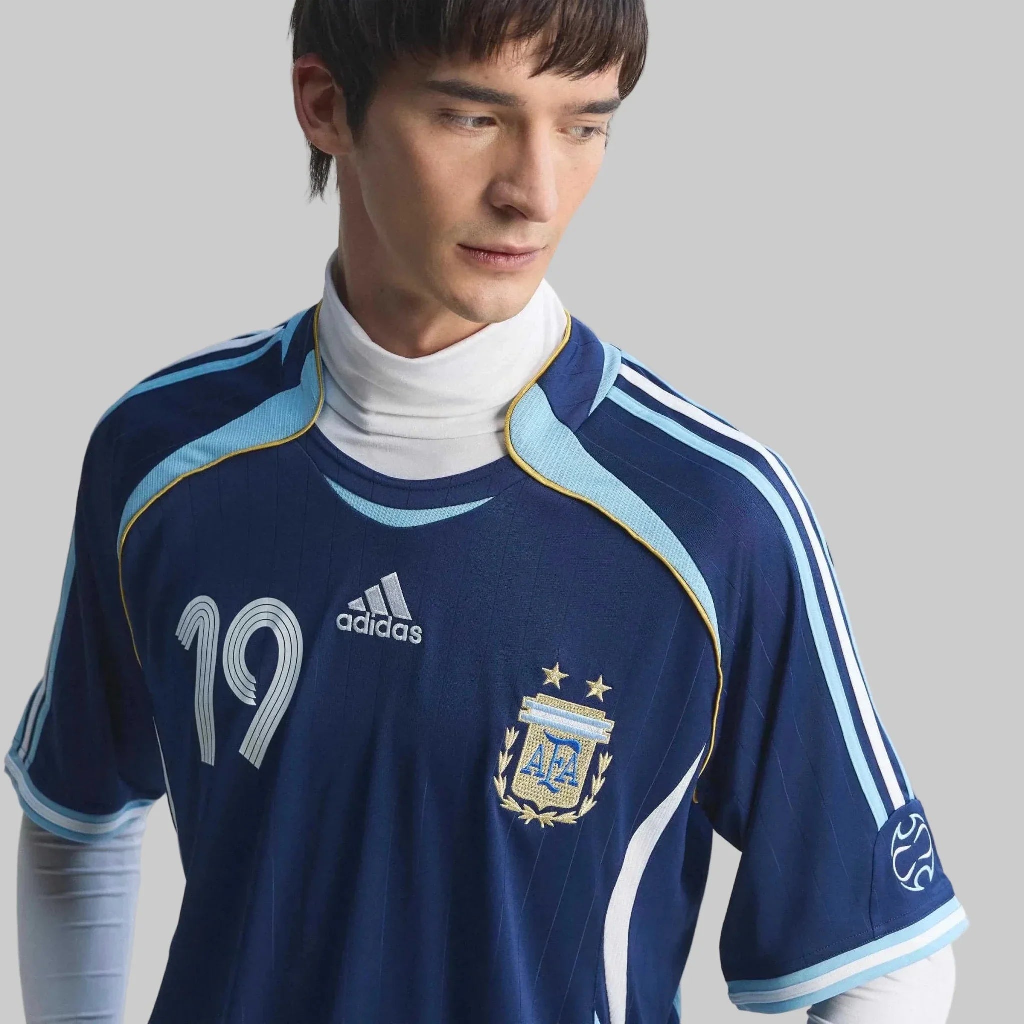adidas 2006 Argentina Men's Retro Stadium Away Messi #19 Soccer Jersey 7