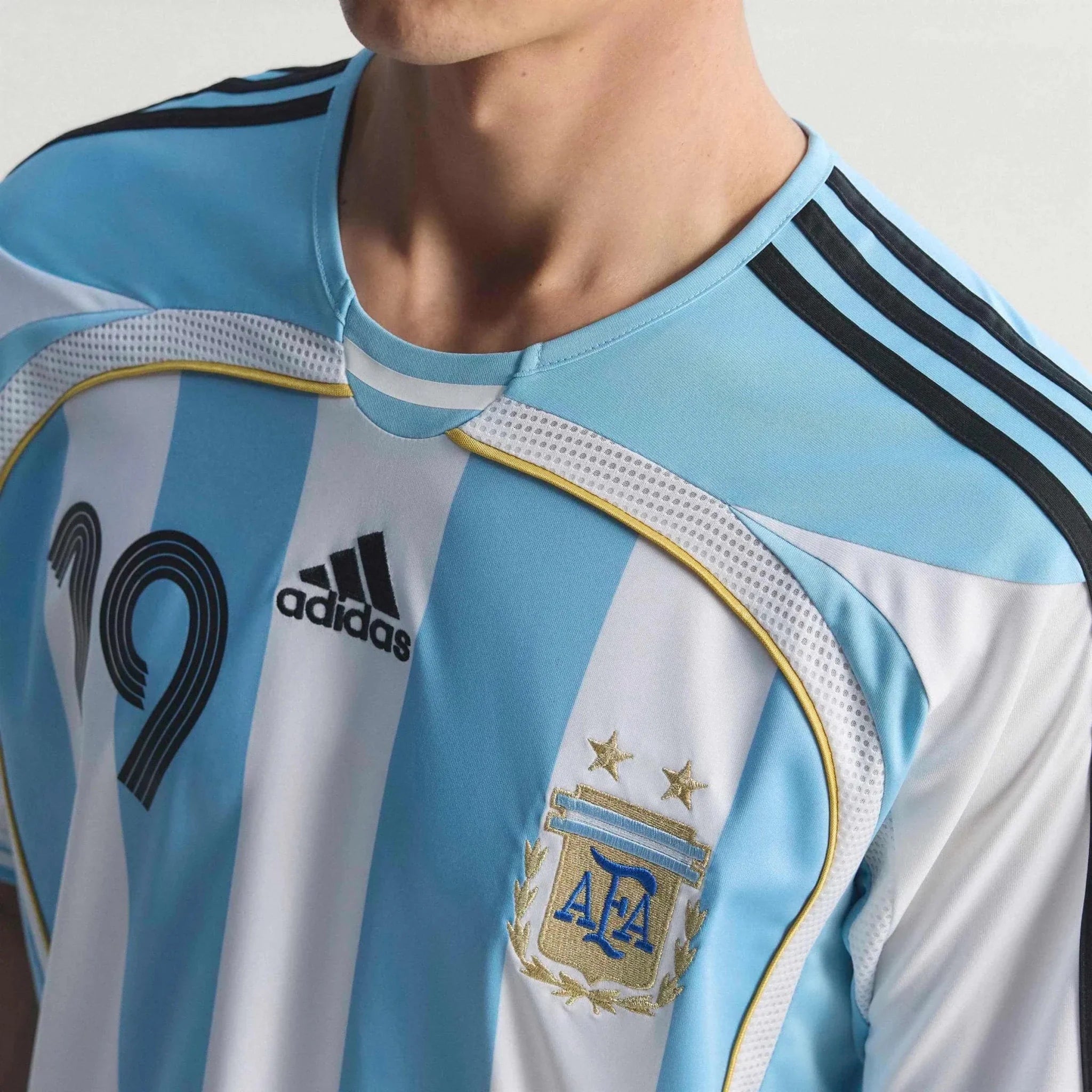 adidas 2006 Argentina Men's Retro Stadium Home Messi #19 Soccer Jersey 8