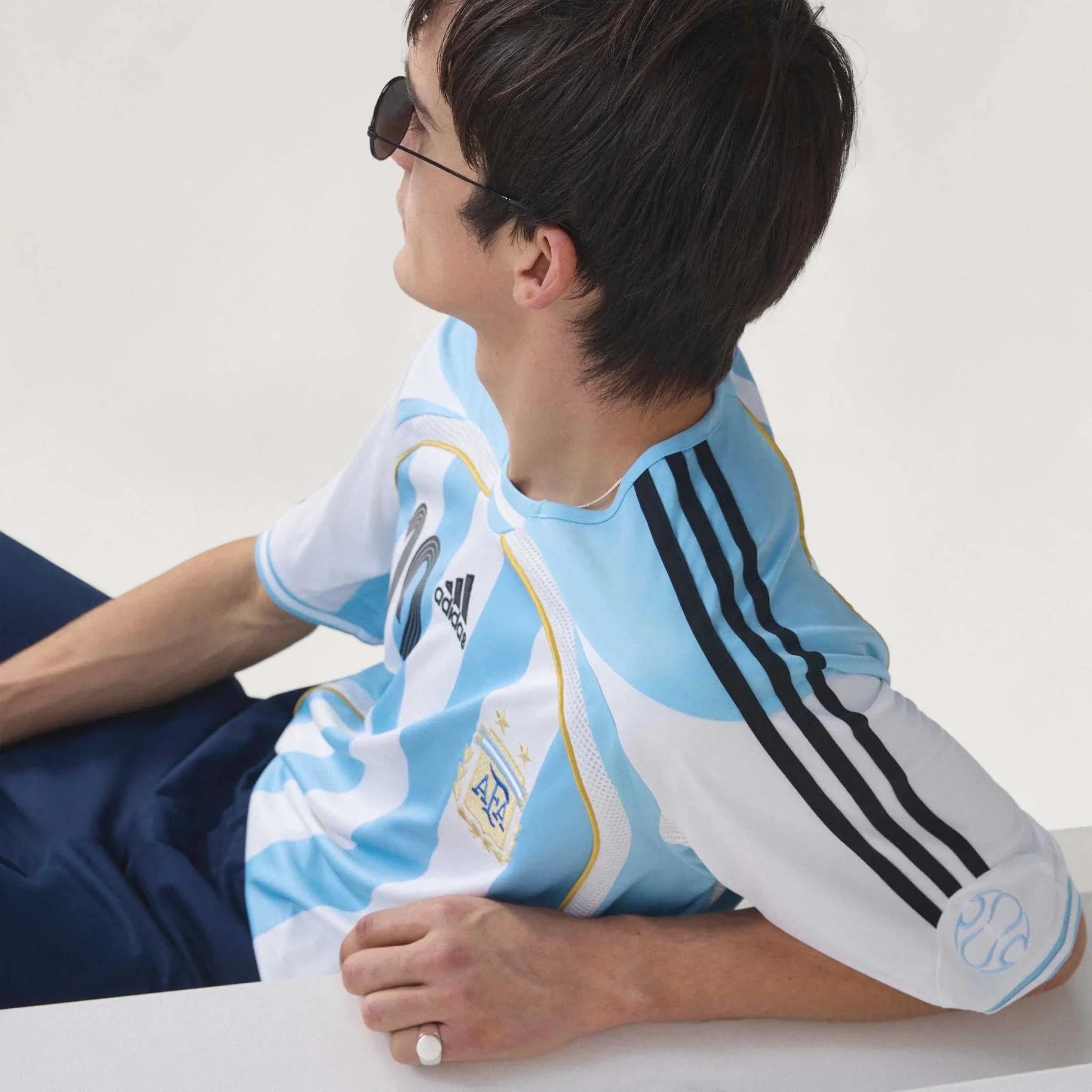 adidas 2006 Argentina Men's Retro Stadium Home Messi #19 Soccer Jersey 7
