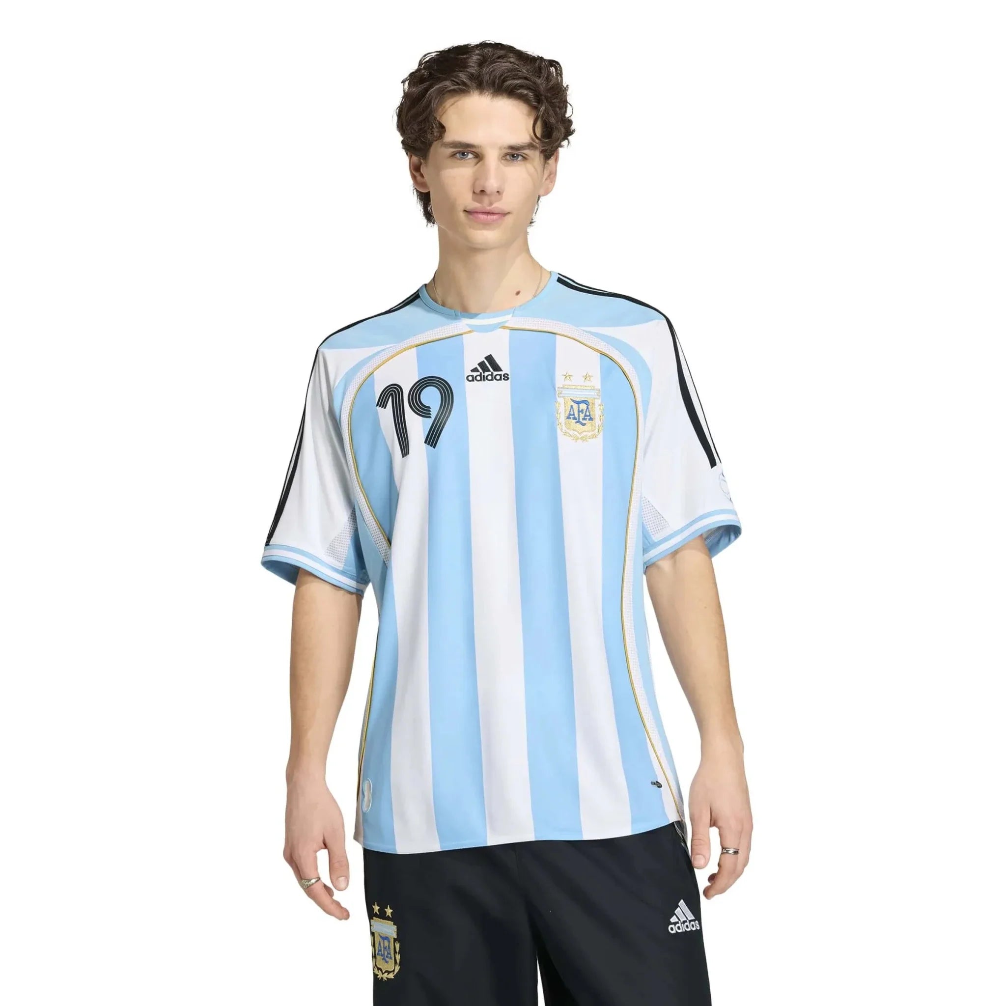 adidas 2006 Argentina Men's Retro Stadium Home Messi #19 Soccer Jersey 4