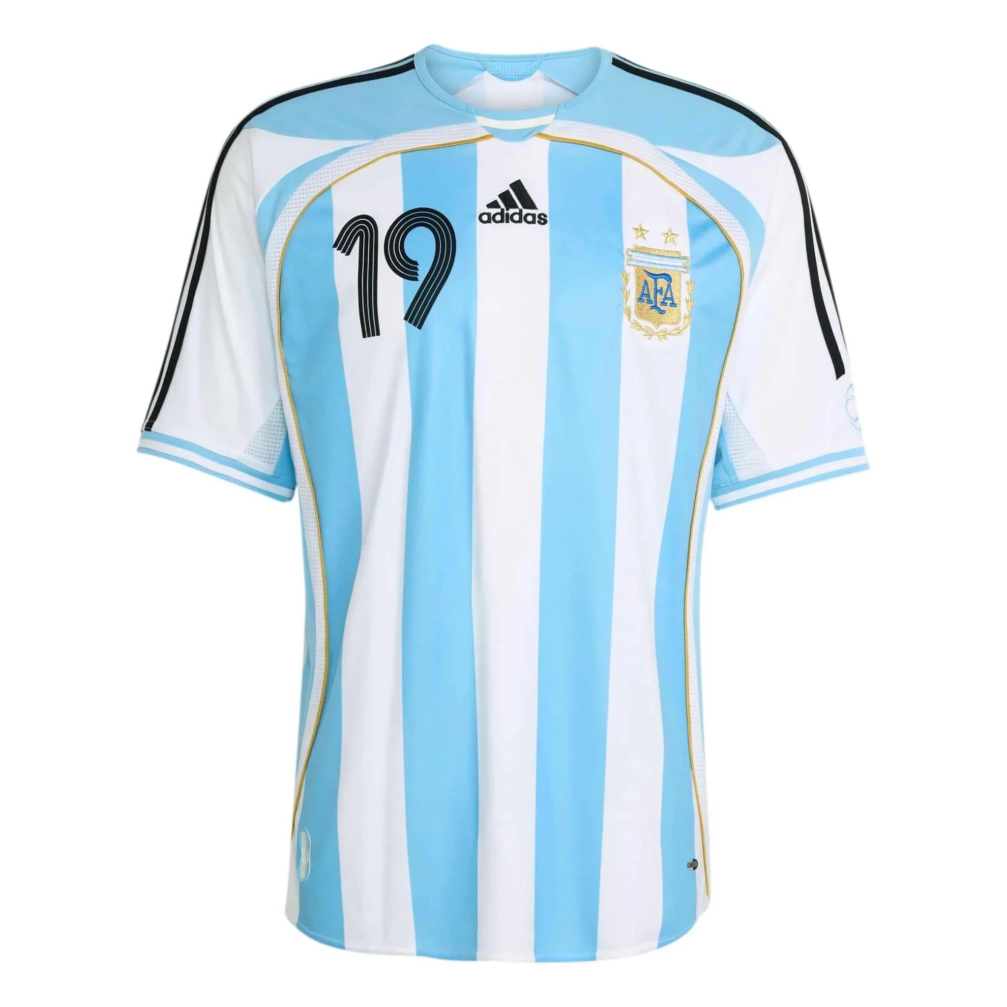 adidas 2006 Argentina Men's Retro Stadium Home Messi #19 Soccer Jersey 2