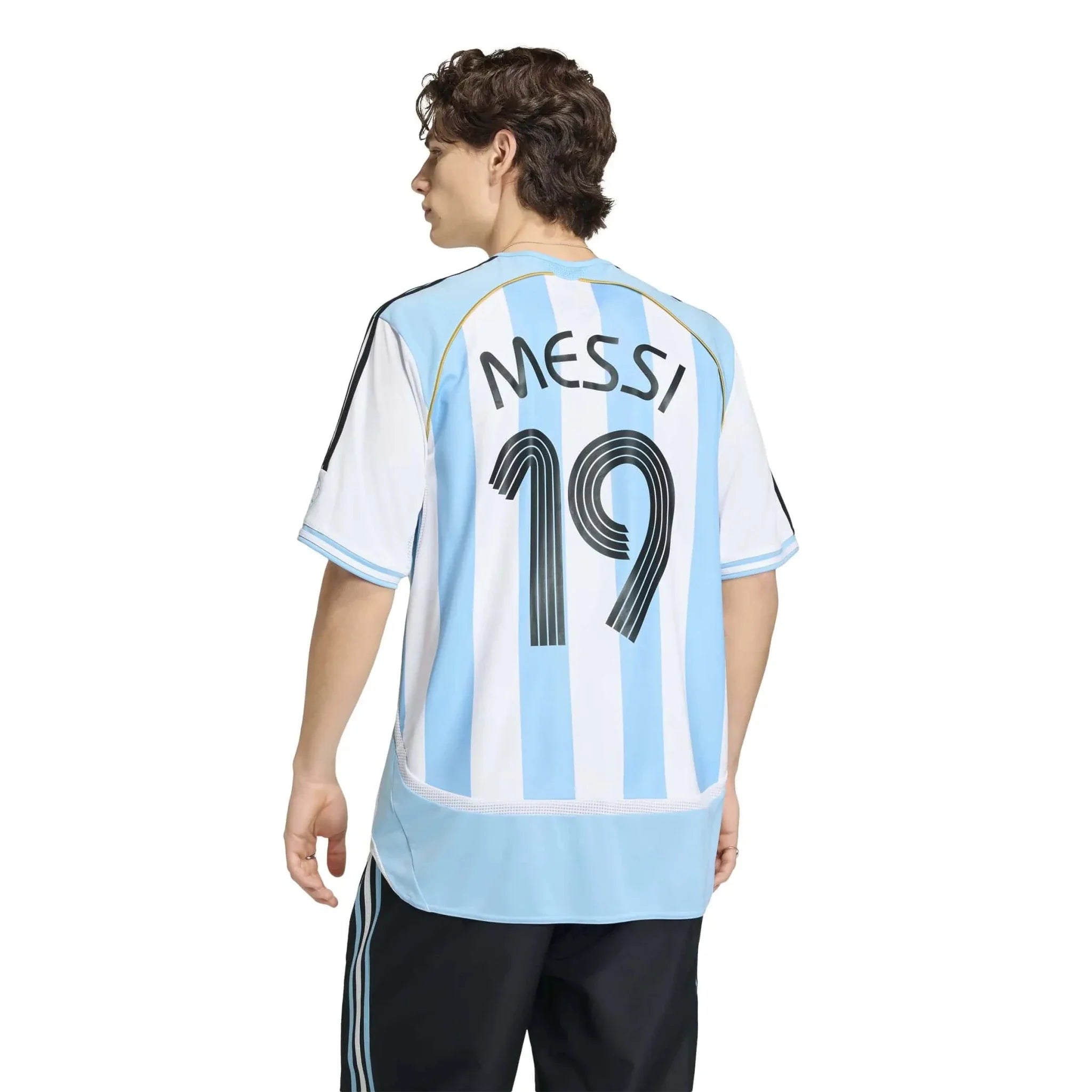 adidas 2006 Argentina Men's Retro Stadium Home Messi #19 Soccer Jersey 3